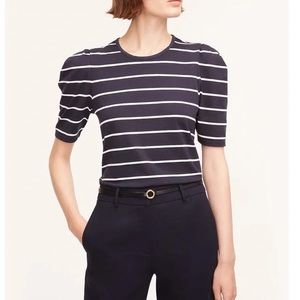 Rebecca Taylor Puff Sleeve Navy and White Striped Tee Shirt